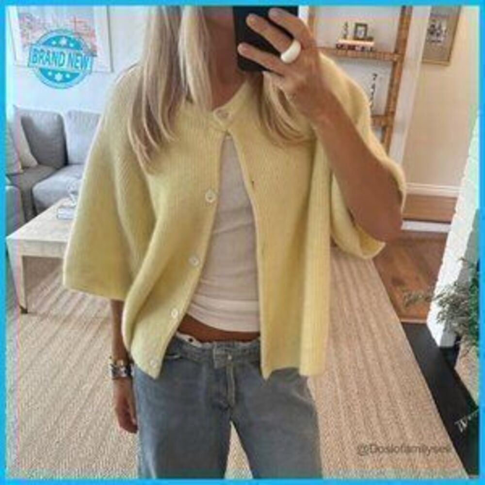 Y2K Crop Cardigan Button Down Short Sleeve Knitted Lightweight Streetwear Top - Picture 2 of 3